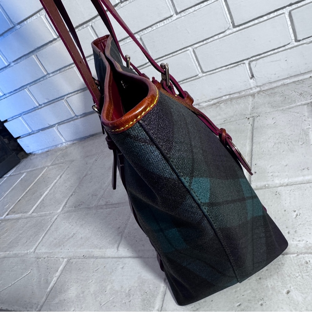 DOONEY & BOURKE Green Multicolor Plaid Leather Handbag /Shoulder Bag - Picture 12 of 15